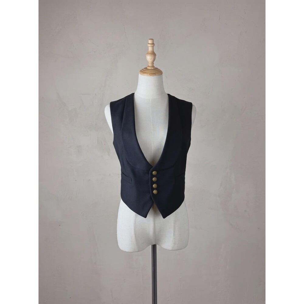 Ralph Lauren Blue Label c. 2000s Wool Shawl-Collar Vest in Black | 8